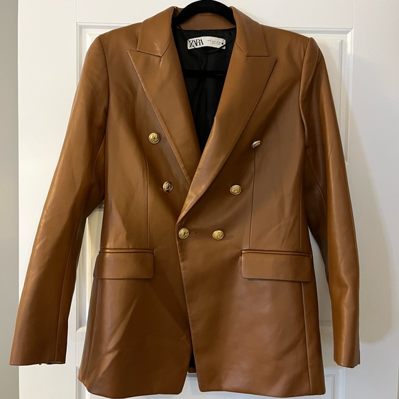 Zara Faux Leather Double Breasted Blazer - Picture 10 of 15